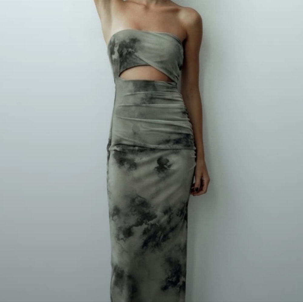 Zara printed tulle cutout maxi dress NWT